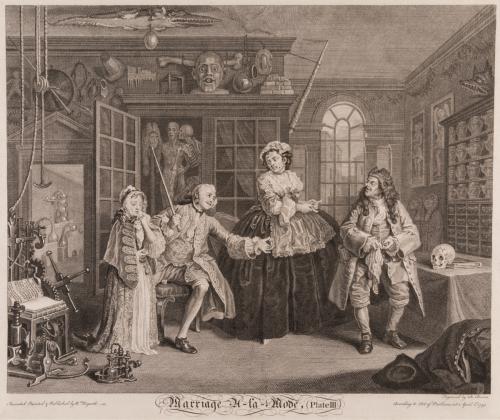 Marriage a la Mode, Plate 3, The Scene with the Quack