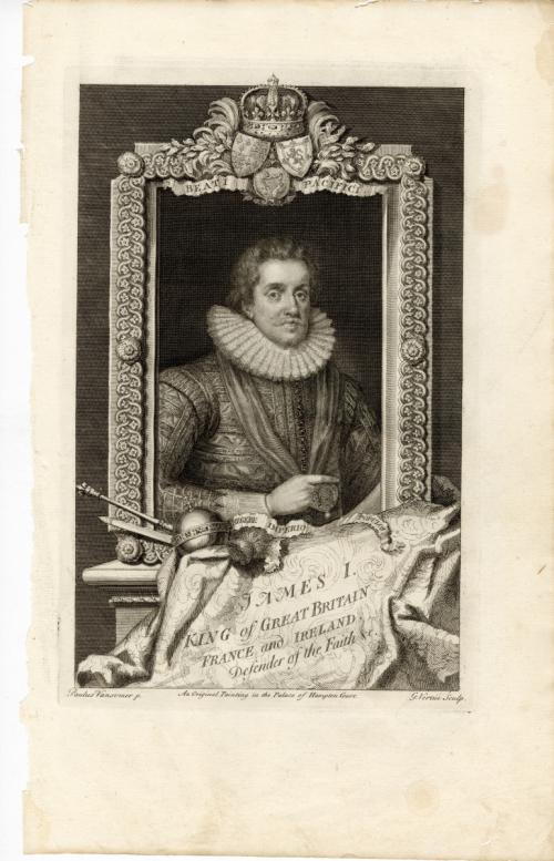 James I, King of Great Britain, France and Ireland. Defender of the Faith