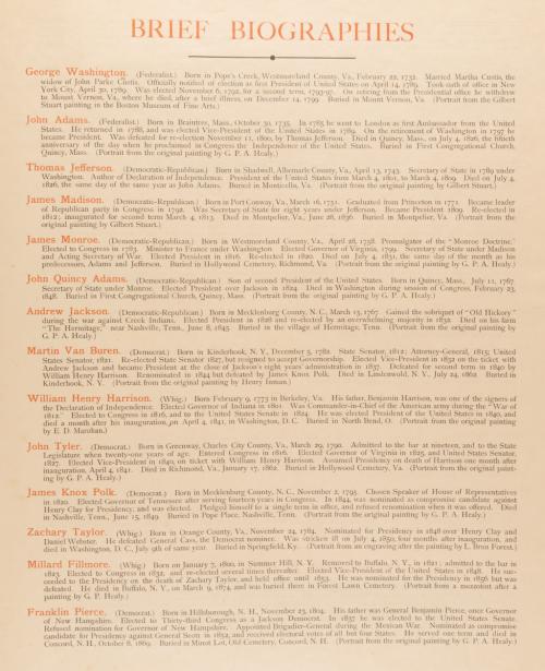 The National Gallery of Presidents – Brief Biographies (front and back)