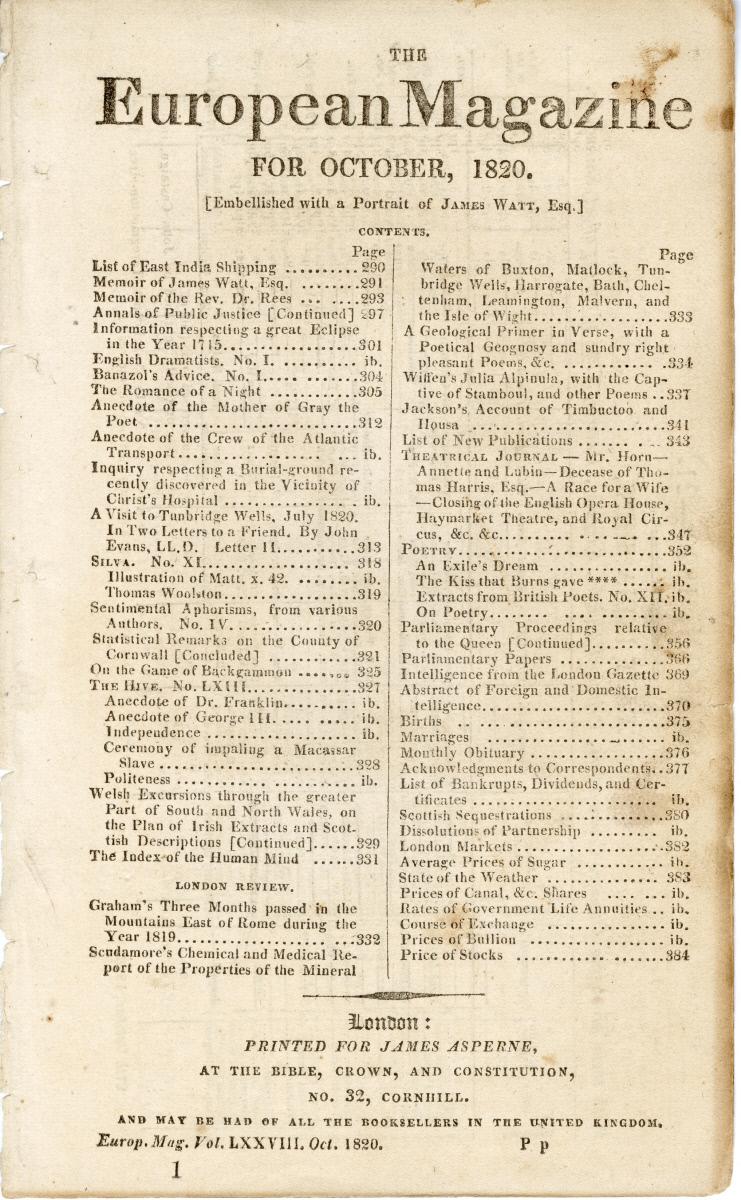 The European Magazine and London Review 1820-08: Vol 78
