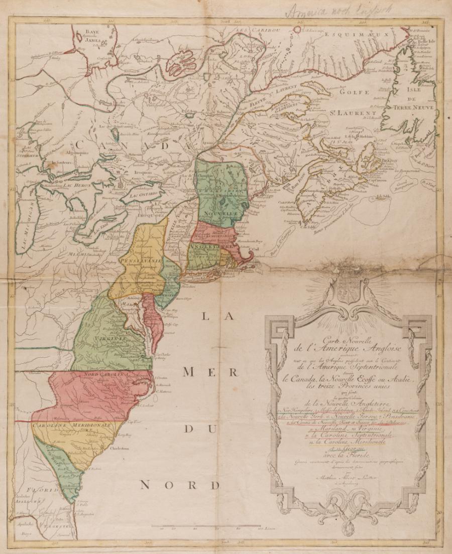 Carte Nouvelle de l’Amérique angloise contenant tout ce que les Anglais possèdent sur le continent de l'Amérique septentrionale
