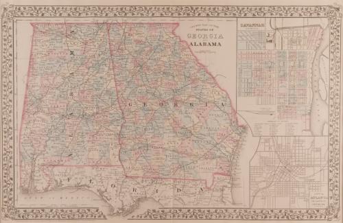 County Map of Georgia and Alabama with Atlanta and Savannah