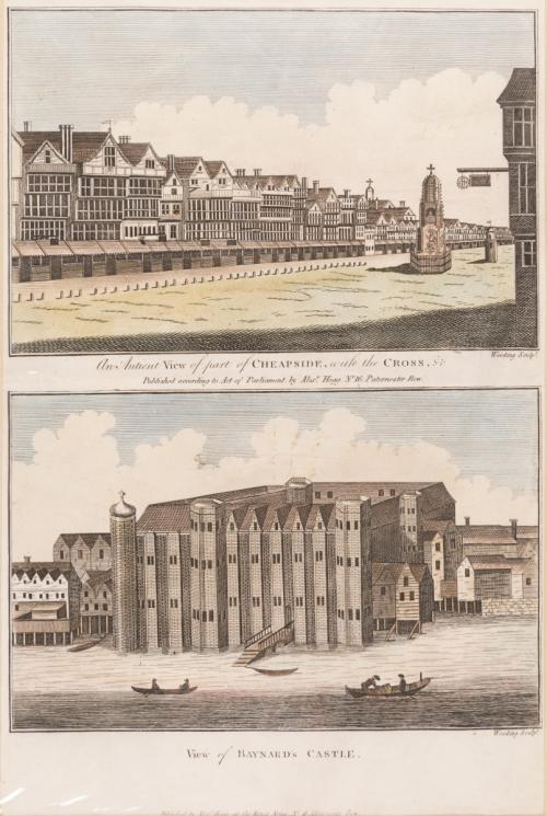 An Antient View of part of Cheapside, with the Cross (Top); View of Baynard’s Castle (bottom)