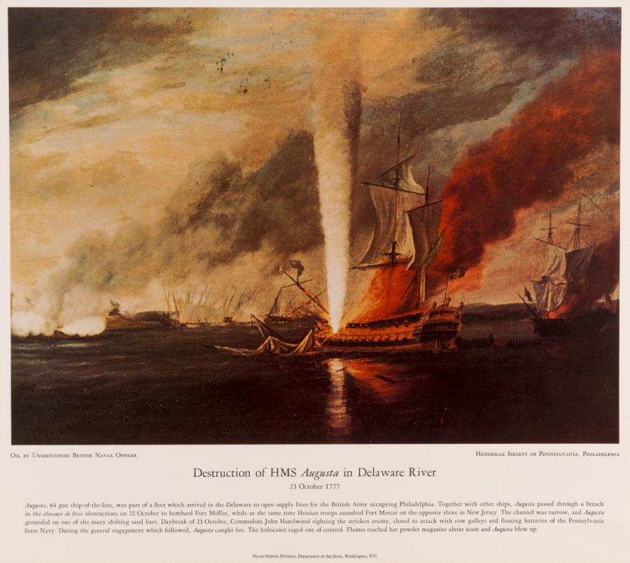 Destruction of HMS Augusta in Delaware River, 23 October 1777