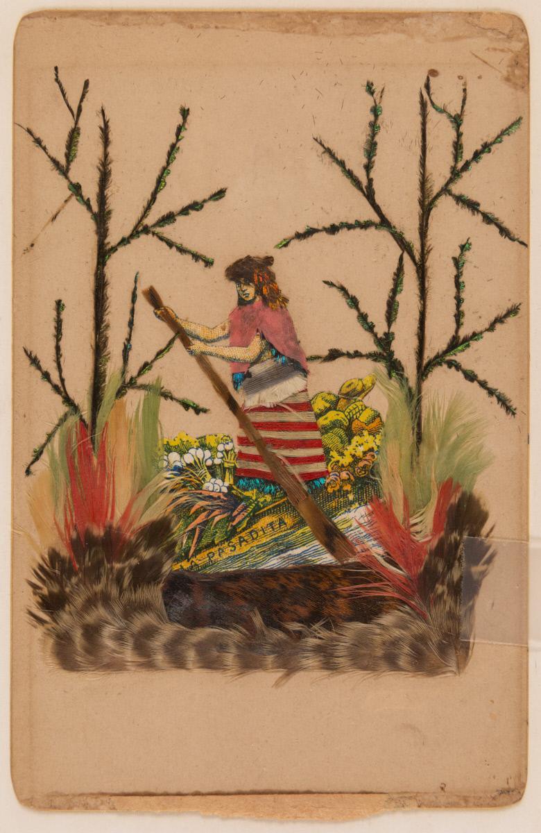 La Pasadita "Feather Picture" of woman paddling on river scene