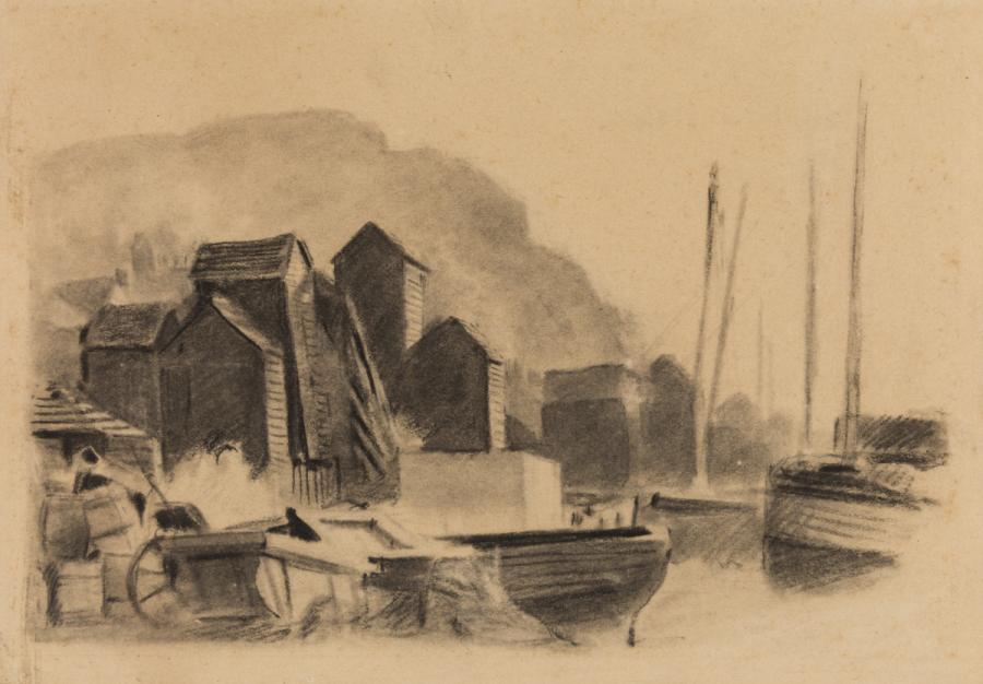 Architectural Scene (Shipyard with Buildings in Background)